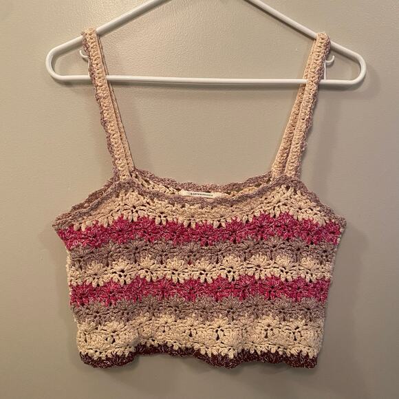 Anthropologie Women's size Small Pink Crocheted Crop Top Boho Floral Cottagecore - Picture 3 of 9